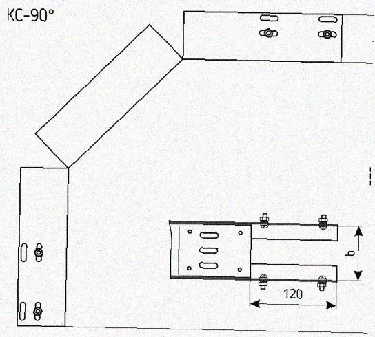 Лоток перфорированный КС 150х50-90 У3 для поворота трассы вниз на 90, окрашенный, S1,0 Курганский ЗЭМИ — фото 3