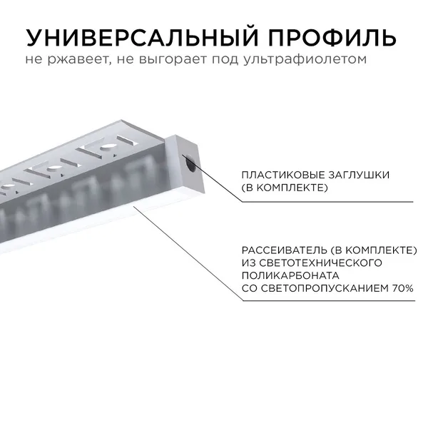 08-52 Профиль алюминиевый для светодиодной ленты, под гипсокартон и керамическую плитку толщиной до 9мм, серебро, 32х13мм, 2,5м, шир. ленты до 10мм, и APEYRON — фото 6