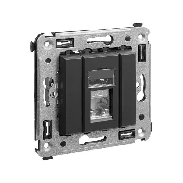 Компьютерная розетка RJ-45 в стену, кат.6 экранированная одинарная,"Avanti", "Черный матовый" DKC — фото 2