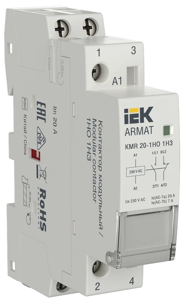 Контактор модульный KMR 20А 230В AC 1НО 1НЗ ARMAT IEK