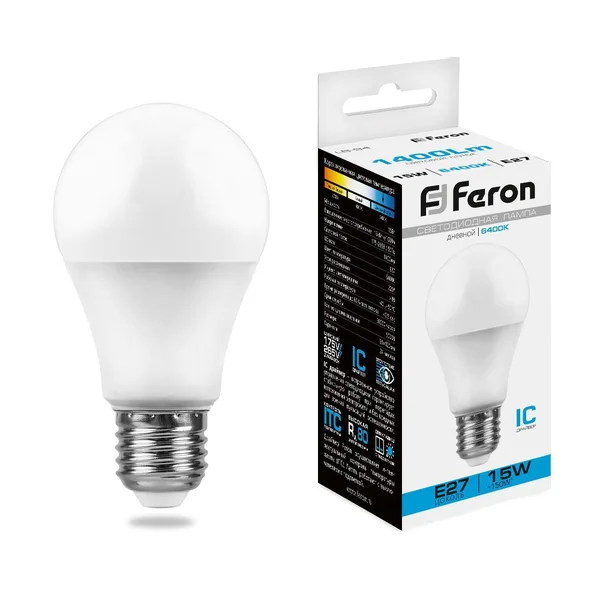 Лампа светодиодная Feron LB-94 Шар E27 15W 6400K — фото 2