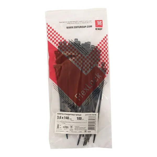 Хомут P6,6 стандартный (ч), 3,6x140 (100шт) FlexLock PROxima EKF — фото 4