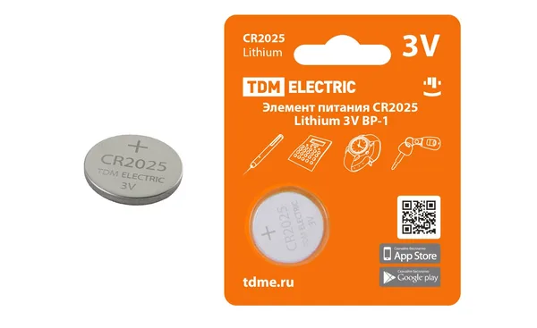 Элемент питания CR2025 Lithium 3V BP-1 TDM