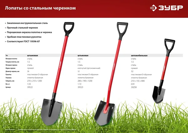 Автомобильная лопата МАСТЕР стальной черенок ЗУБР — фото 5