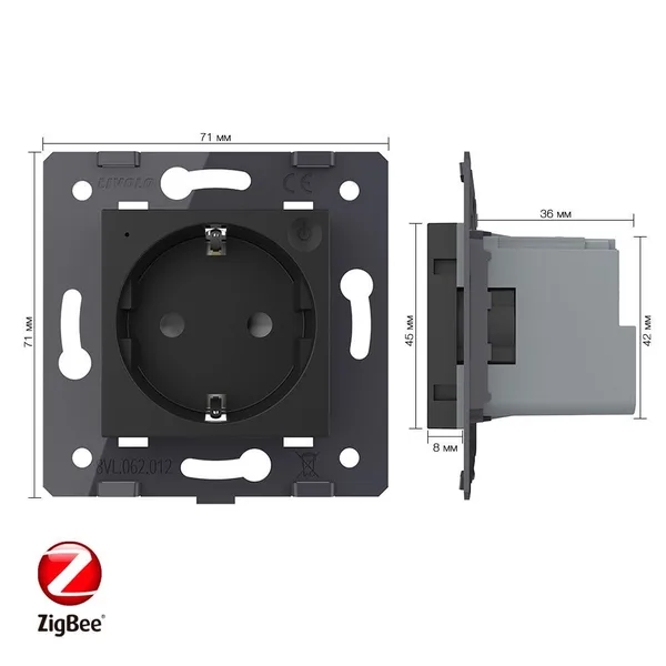 Розетка ZigBee (Wi-Fi) с з/з с защитными шторками 16A, цвет черный (механизм) Livolo — фото 5