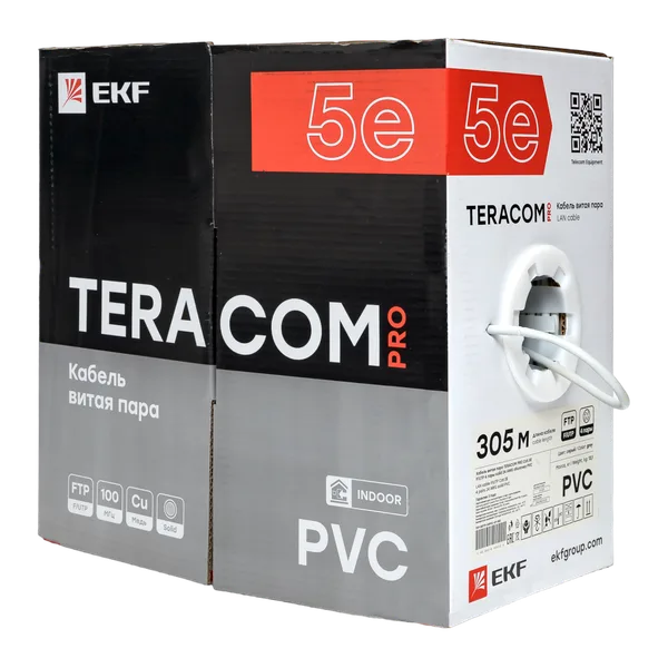 Кабель витая пара TERACOM PRO Cat,5E F/UTP 4 пары solid 24AWG оболочка PVC цвет серый (упак, 305м) EKF — фото 4