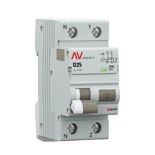 Дифференциальный автомат DVA-10 1P+N 25А (D) 100мА (A) 10кА AVERES EKF