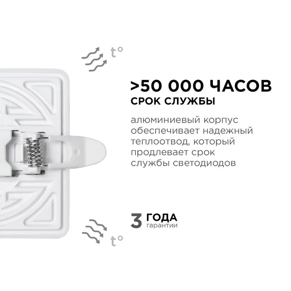 06-113 Панель светодиодная встраиваемая безрамочная FLP, 9Вт (6Вт+3Вт), 230В/50Гц, 770лм, 6500К, IP20, 90х90х21мм, квадрат, 3 режима свечения, регулир APEYRON — фото 9
