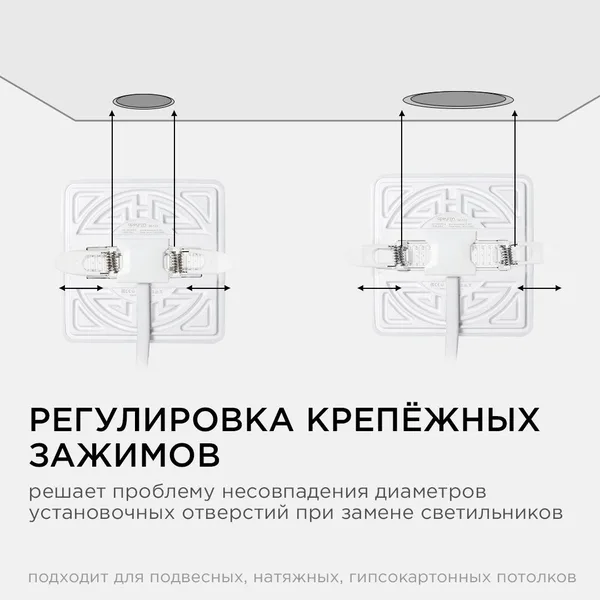 06-113 Панель светодиодная встраиваемая безрамочная FLP, 9Вт (6Вт+3Вт), 230В/50Гц, 770лм, 6500К, IP20, 90х90х21мм, квадрат, 3 режима свечения, регулир APEYRON — фото 8