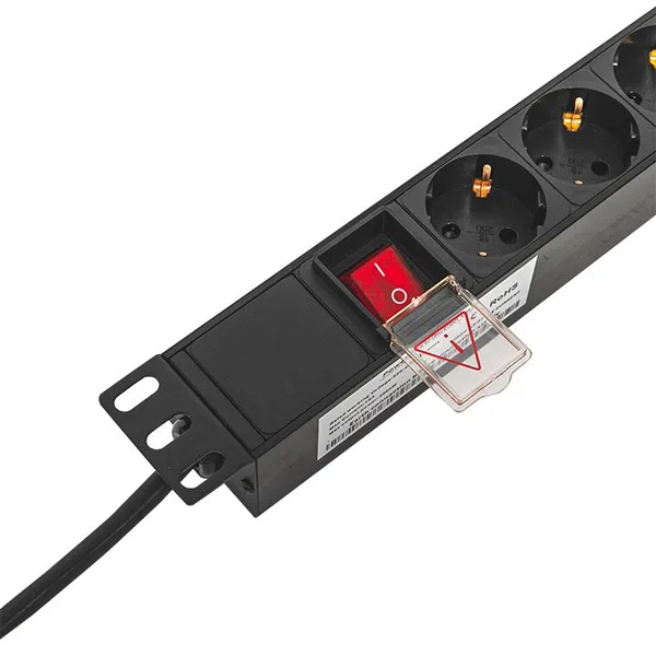 Блок розеток PDU TERACOM 19" 1U 16А/250В 7 розеток Schuko с выключателем шнур питания длиной 2 метра сечение 3x1,5 мм2 вилка Schuko корпус пластик чер EKF — фото 2