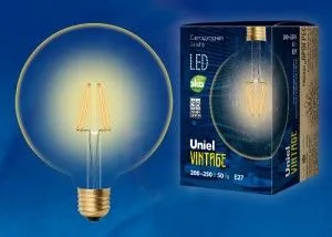 Лампа св/д винтажная Шар G125 8W Е27 220В 2250К Золото Uniel