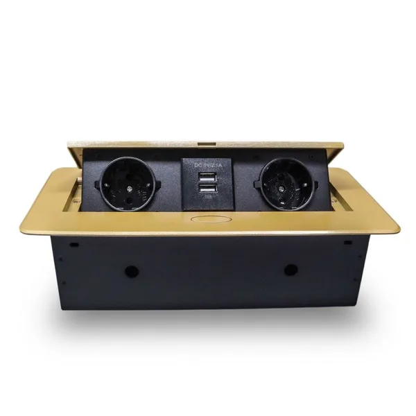 Розетка горизонтальная выдвижная 2 Euro 16А, 2 USB A с блоком 5В/2.1А RocketSocket, проводка, цвет золотой — фото 2