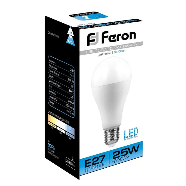 Лампа светодиодная Feron LB-100 Шар E27 25W 6400K — фото 3