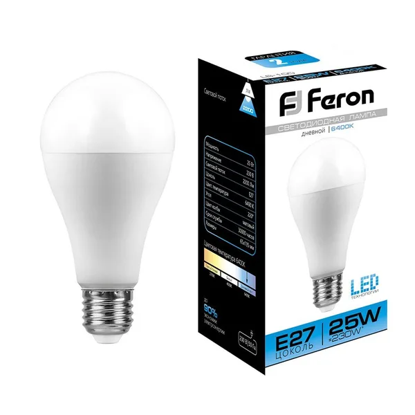 Лампа светодиодная Feron LB-100 Шар E27 25W 6400K — фото 2