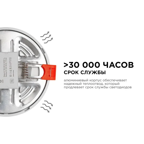 LP-02 Светодиодная панель встраиваемая с регулировкой под посадочное отверстие, 6Вт, 230В/50Гц, 500лм, 4500К, Ø100х24мм, круглая, драйвер на корпусе O APEYRON — фото 4