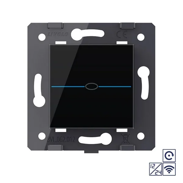 Одноклавишная сенсорная кнопка Quadro 12/24В с радиоупр., цвет черный (механизм) Livolo — фото 2