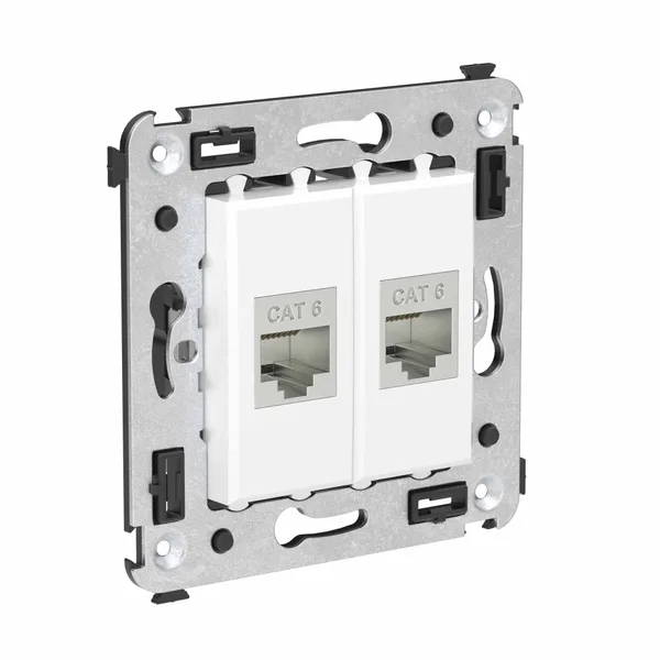 Компьютерная розетка RJ-45 без шторки в стену, кат.6 двойная экранированная, "Avanti", "Белое облако" DKC — фото 2
