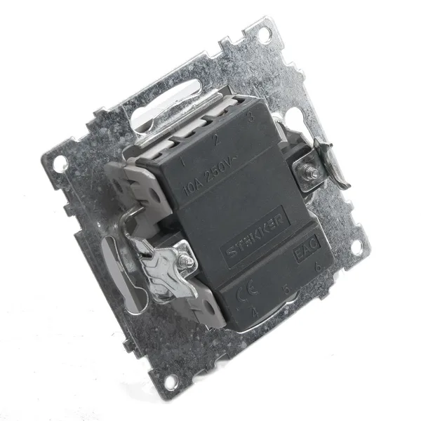 Выключатель 1-клавишный (механизм), STEKKER GLS10-7103-03, 250V, 10А, серия Катрин, серебро — фото 3