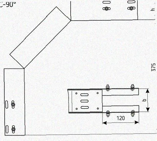 Лоток перфорированный КС 150х100-90 УТ1,5 для поворота трассы вниз на 90, оцинкованный лист S1,0 Курганский ЗЭМИ — фото 3