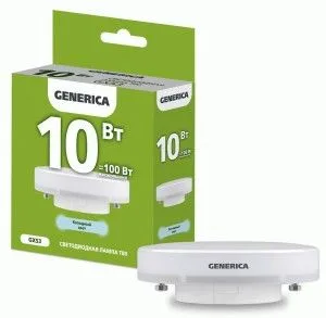 Лампа светодиодная 10Вт T80 таблетка 6500К холод. бел. GX53 1000лм 230В GENERICA