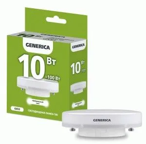 Лампа светодиодная 10Вт T80 таблетка 6500К холод. бел. GX53 1000лм 230В GENERICA — фото 2