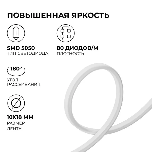17-49 Светодиодный неон 220В, 6Вт/м, RGB, smd 5050, 80д/м, 10*18мм, 50м, IP65 Apeyron — фото 4
