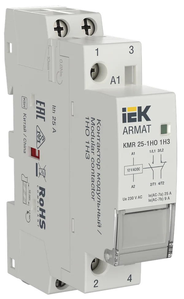 Контактор модульный KMR 25А 12В AC/DC 1НО 1НЗ ARMAT IEK