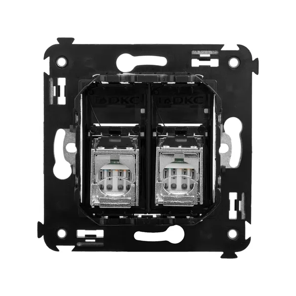 Компьютерная розетка RJ-45 в стену, кат.5e двойная экранированная,"Avanti", "Черный квадрат" DKC — фото 3