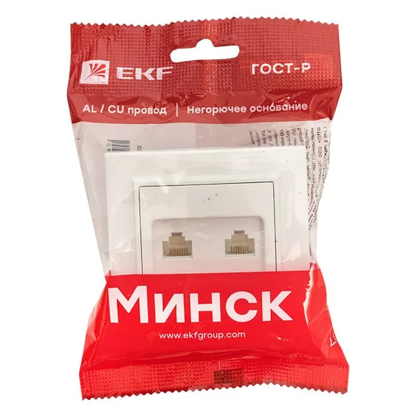 Минск Розетка RJ-45+Phone СП белая EKF — фото 4