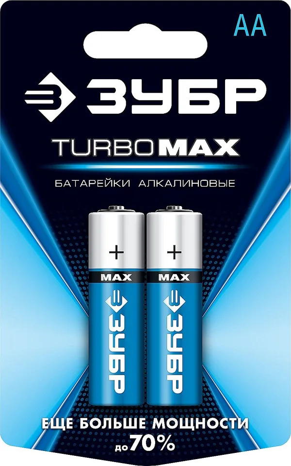 Щелочная батарейка 1.5 В, тип АА, 2 шт, Turbo-MAX ЗУБР — фото 2