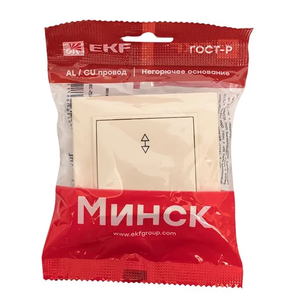 Минск Выключатель 1-кл, СП проходной 10А бежевый EKF — фото 3