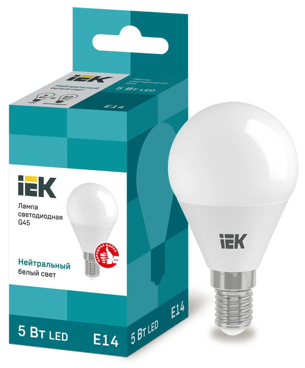 Лампа светодиодная G45 шар 5Вт 230В 4000К E14 IEK