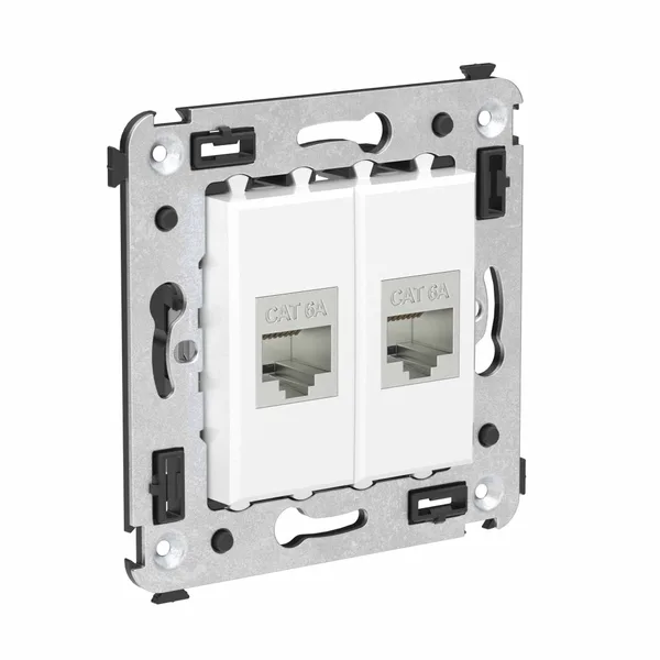 Компьютерная розетка RJ-45 без шторки в стену, кат.6А двойная экранированная, "Avanti", "Белое облако" DKC — фото 2