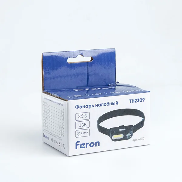 Фонарь налобный Feron TH2309 с аккумулятором USB 1*18650, 3W+2W XPE+COB IP44, пластик — фото 8
