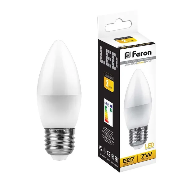 Лампа светодиодная Feron LB-97 Свеча E27 7W 2700K — фото 2