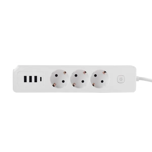 Удлинитель Power Strip USB Extended 3 Euro 16А, 4 USB 3A+C с блоком 5В/3.4А, кабель 1,4м RocketSocket, цвет белый — фото 2