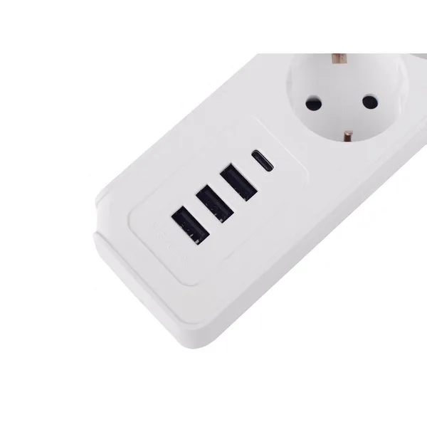 Удлинитель Power Strip USB Extended 3 Euro 16А, 4 USB 3A+C с блоком 5В/3.4А, кабель 1,4м RocketSocket, цвет белый — фото 3