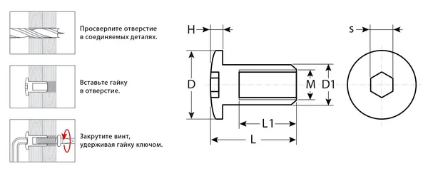Гайка Эриксона с полукруглой головкой, M6x12мм, 5 кг (730 шт), оцинкованная, шест. 4мм, ЗУБР — фото 2