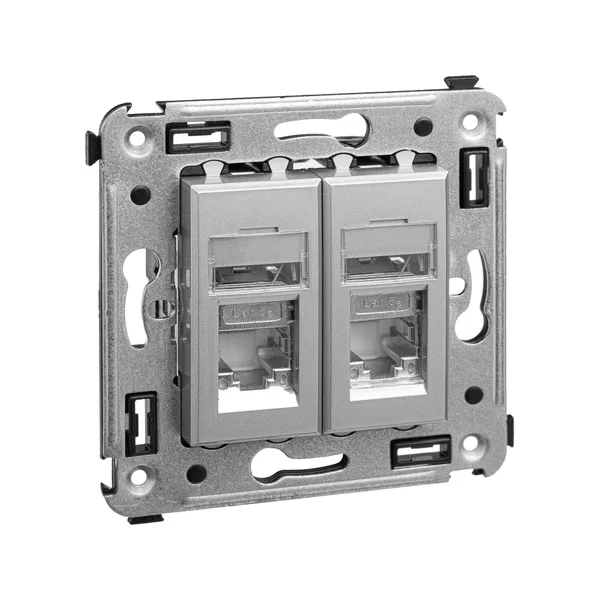 Компьютерная розетка RJ-45 в стену, кат.5e двойная экранированная,"Avanti", "Закаленная сталь" DKC — фото 2