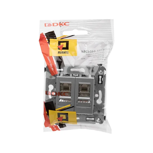 Компьютерная розетка RJ-45 в стену, кат.5e двойная экранированная,"Avanti", "Закаленная сталь" DKC — фото 5