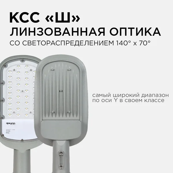 29-01 Светильник светодиодный, уличный, консольный 30Вт, 230/50Гц, 3300лм, 5000К, IP65, КСС "Ш", 380*172*65мм, Ф50мм, серый Apeyron — фото 11