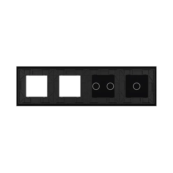 Панель для 2-х сенсорных выключателей и 2-х розеток, 3 клавиши (1+2), цвет черный, стекло Livolo — фото 4