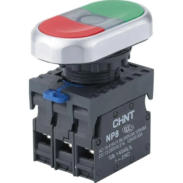 Двойная кнопка NP8-11SD/5 желт., AC110-230В(LED), 1НО+1НЗ, IP65 (R) CHINT