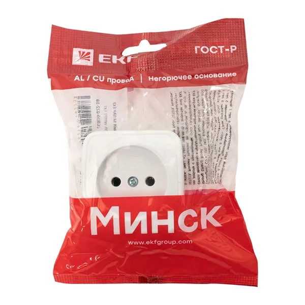Минск Розетка 1-местная ОП 10А без заземления белая Basic EKF — фото 4