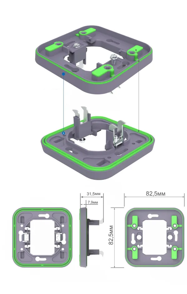 Donel W55 Рамка с крышкой для скрытой установки розетки одиночный, антрацит, IP55, серия (тип) DIP55 — фото 4