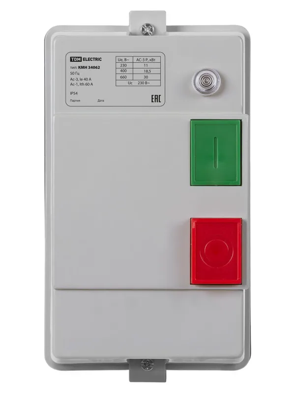 Контактор КМН34062 40А в оболочке с индикатором Ue=220В/АС3 IP54 TDM