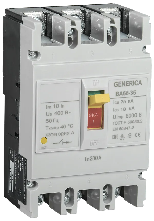 Выключатель автоматический ВА66-35 3П 200А 25кА GENERICA IEK