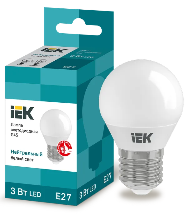 Лампа светодиодная G45 шар 3Вт 230В 4000К E27 IEK