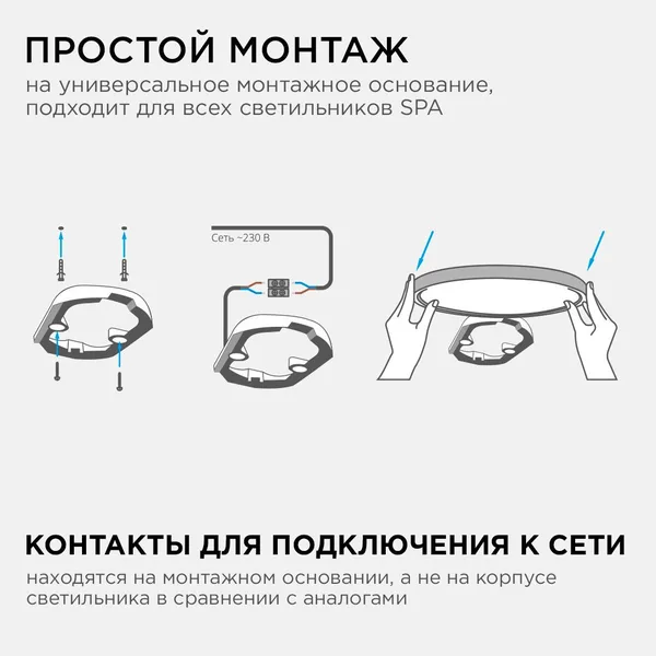 18-146 Светильник светодиодный накладной, SPA, 40Вт, 230В/50Гц, 3200лм, 4000К, IP54, ø370х30мм, круг, белый, полипропилен, монтажная платформа в компл APEYRON — фото 3
