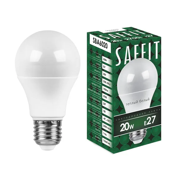 Лампа светодиодная SAFFIT SBA6020 Шар E27 20W 2700K Feron